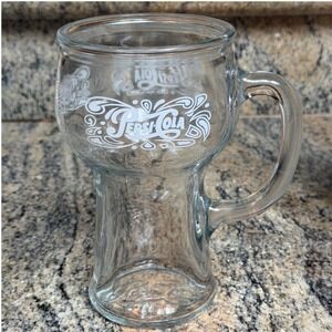Vintage Pepsi Cola Glass Mug Handle Swirl Logo Collectible Drinkware